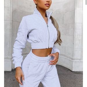 GYM KING CROPPED FUNNEL - GREY MARL